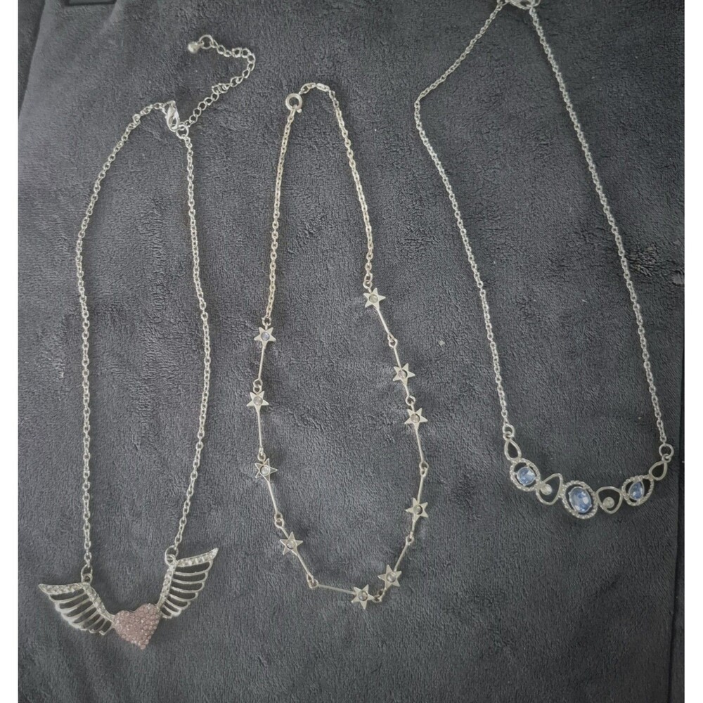 Paparazzi Necklace Lot of 3 Silver Tone Blue Celestial Cadence Star Heart Wings